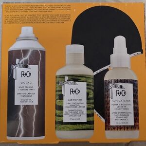 R + CO PUT A BOW ON IT SET TEXTURE SPRAY SHAMPOO LEAVE IN CONDITIONER HAIR WRAP